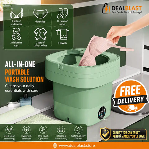 Portable Mini Folding Washing Machine with Built-in Spinner